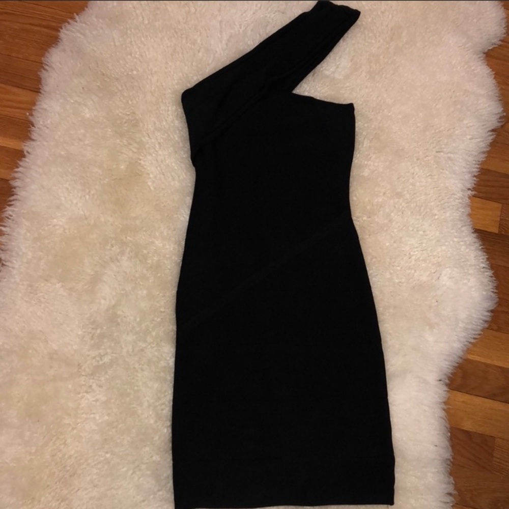 Bebe Black One Shoulder Bandage Dress XS